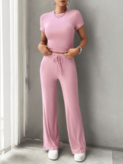 Comfortable Lounge Set for Women with Crop Top and Drawstring Pants