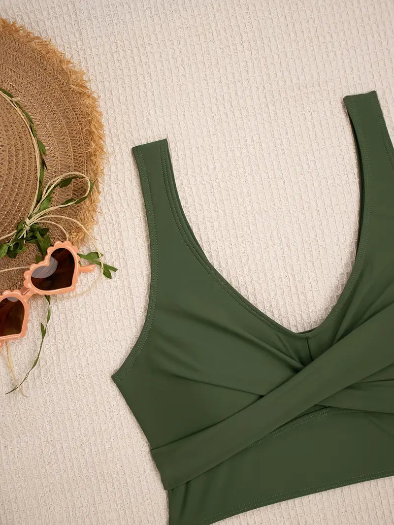 Green Bikini Set for Women with Crop Top and High Waist