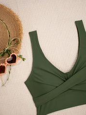 Green Bikini Set for Women with Crop Top and High Waist