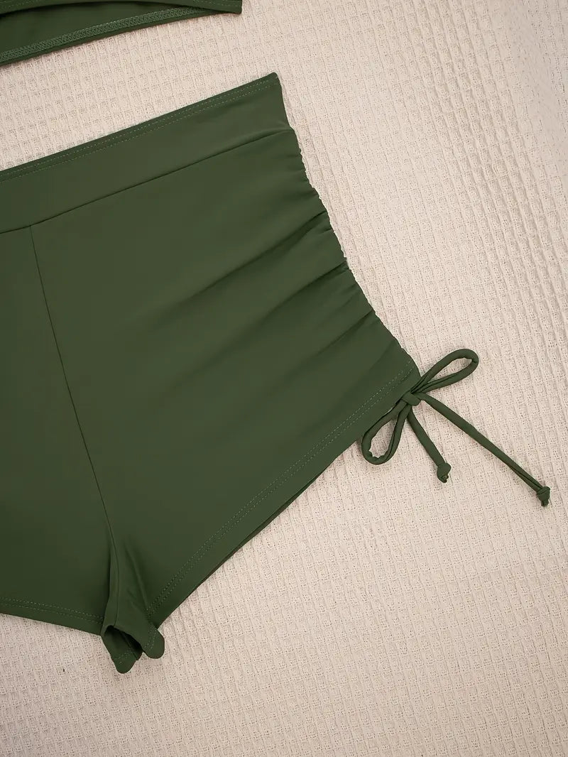 Green Bikini Set for Women with Crop Top and High Waist