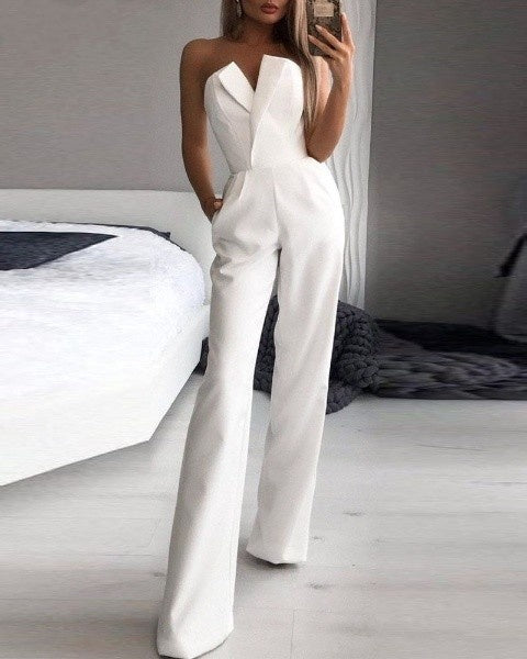 Elegant Strapless Jumpsuit with Wide Legs