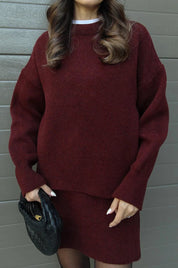 Women’s Co-ord Set Knitted with Sweater and Skirt Warm and Soft
