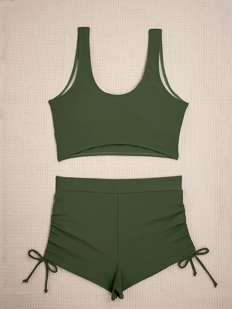 Green Bikini Set for Women with Crop Top and High Waist