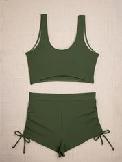Green Bikini Set for Women with Crop Top and High Waist
