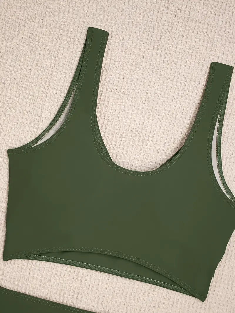 Green Bikini Set for Women with Crop Top and High Waist