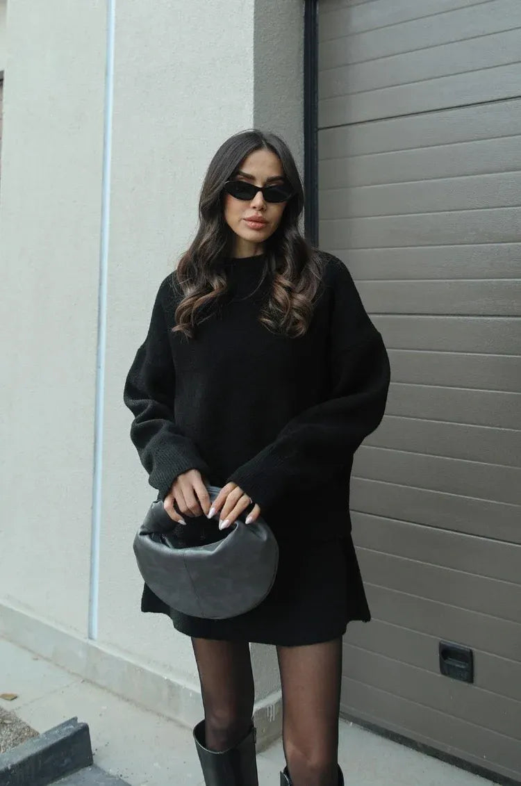 Women’s Co-ord Set Knitted with Sweater and Skirt Warm and Soft