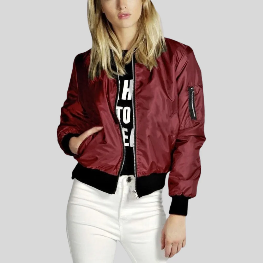 Lightweight Women's Bomber Jacket with Zipper