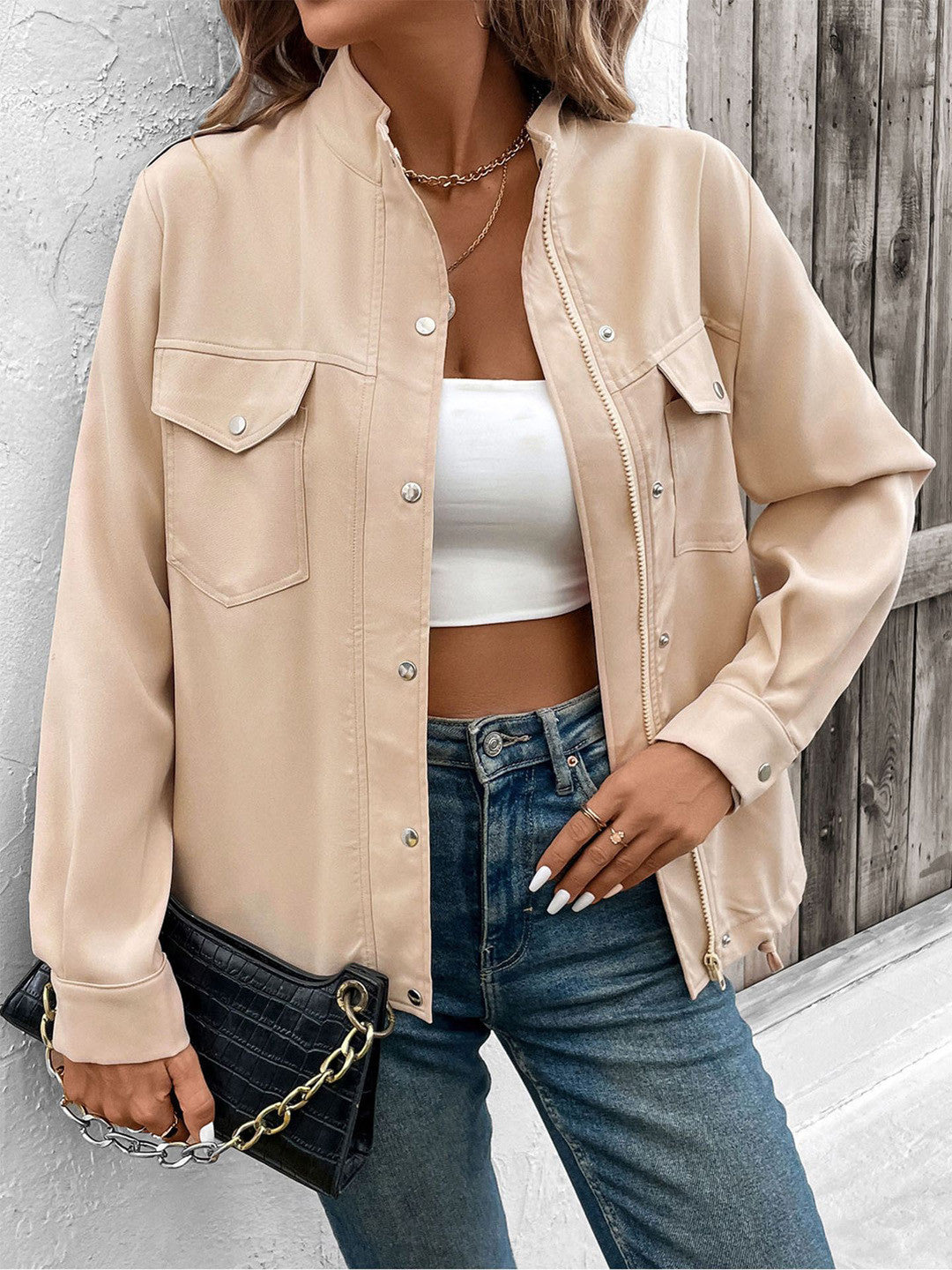 Bente - Blazer Jacket with Small Stand-Up Collar and Pockets