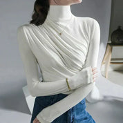 Women's Turtleneck Top with Draped Detail and Fitted Silhouette