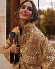 Chic Women's Jacket with Gold Glitter Sequins