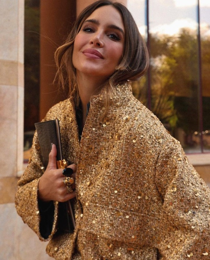 Chic Women's Jacket with Gold Glitter Sequins