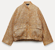 Chic Women's Jacket with Gold Glitter Sequins