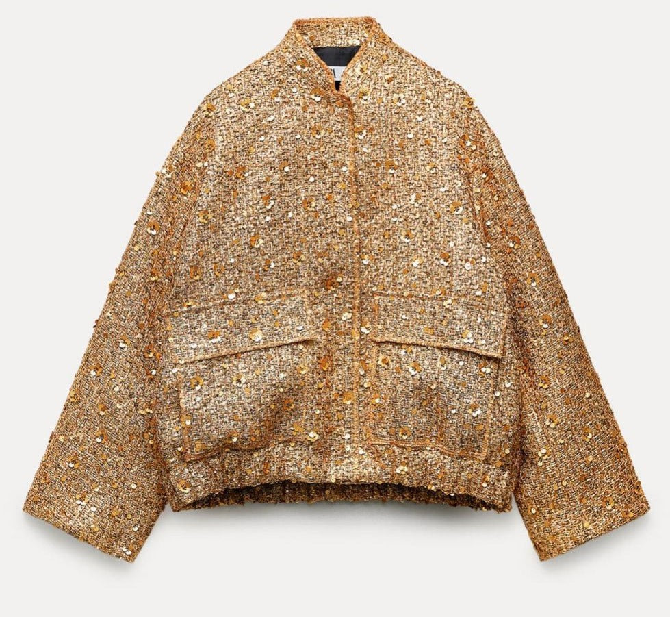 Chic Women's Jacket with Gold Glitter Sequins