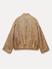 Chic Women's Jacket with Gold Glitter Sequins