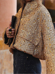Chic Women's Jacket with Gold Glitter Sequins