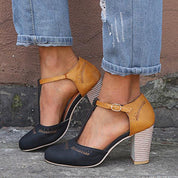 Vintage Style Pumps With Strap And Comfortable Heel For Women