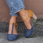 Vintage Style Pumps With Strap And Comfortable Heel For Women