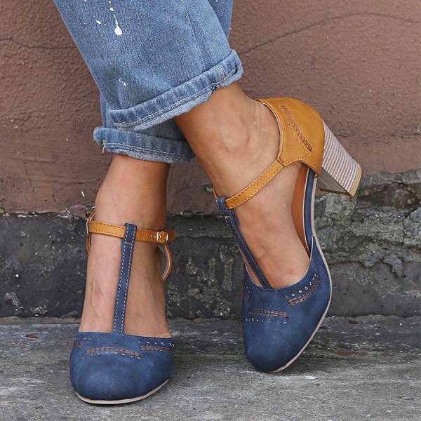 Vintage Style Pumps With Strap And Comfortable Heel For Women