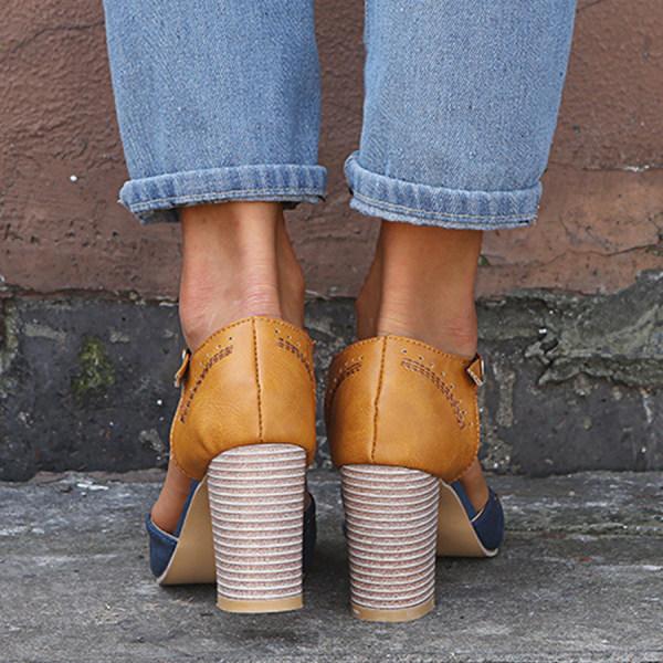 Vintage Style Pumps With Strap And Comfortable Heel For Women