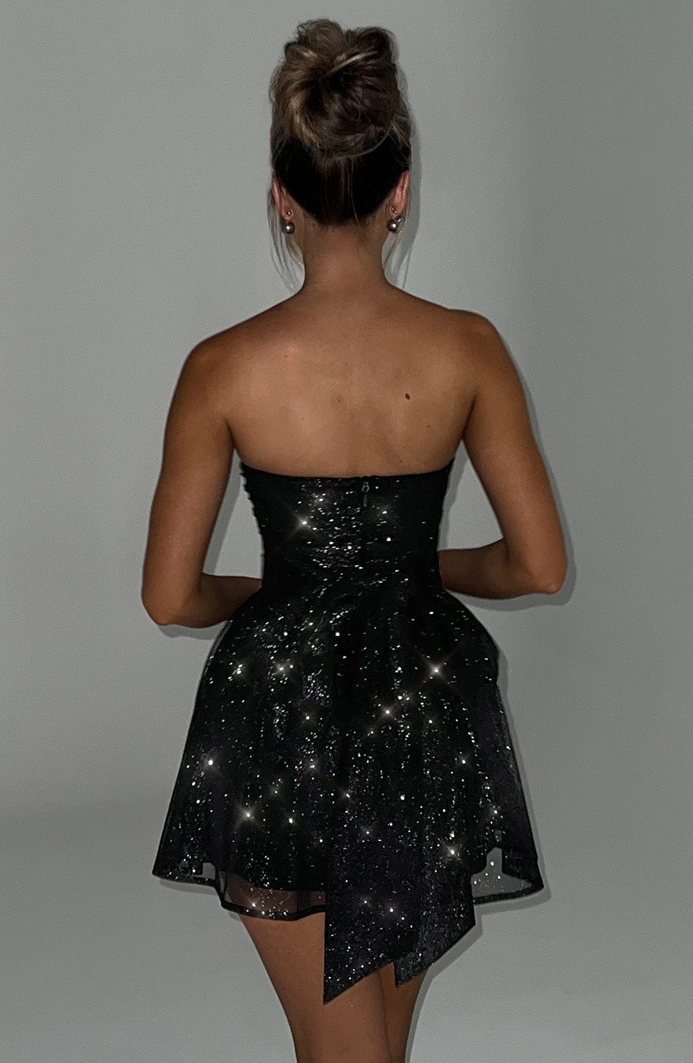 Strapless Glitter Mini Dress with Large Bow Cocktail Party for Women