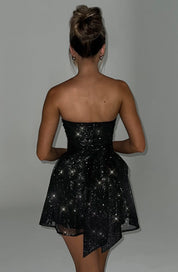 Strapless Glitter Mini Dress with Large Bow Cocktail Party for Women