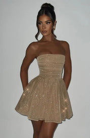 Strapless Glitter Mini Dress with Large Bow Cocktail Party for Women