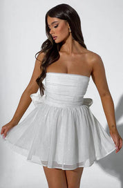 Strapless Glitter Mini Dress with Large Bow Cocktail Party for Women