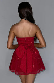 Strapless Glitter Mini Dress with Large Bow Cocktail Party for Women