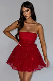 Strapless Glitter Mini Dress with Large Bow Cocktail Party for Women
