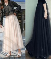 Romantic Elegant Maxi Skirt with Pleats and Soft Tulle