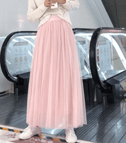 Romantic Elegant Maxi Skirt with Pleats and Soft Tulle