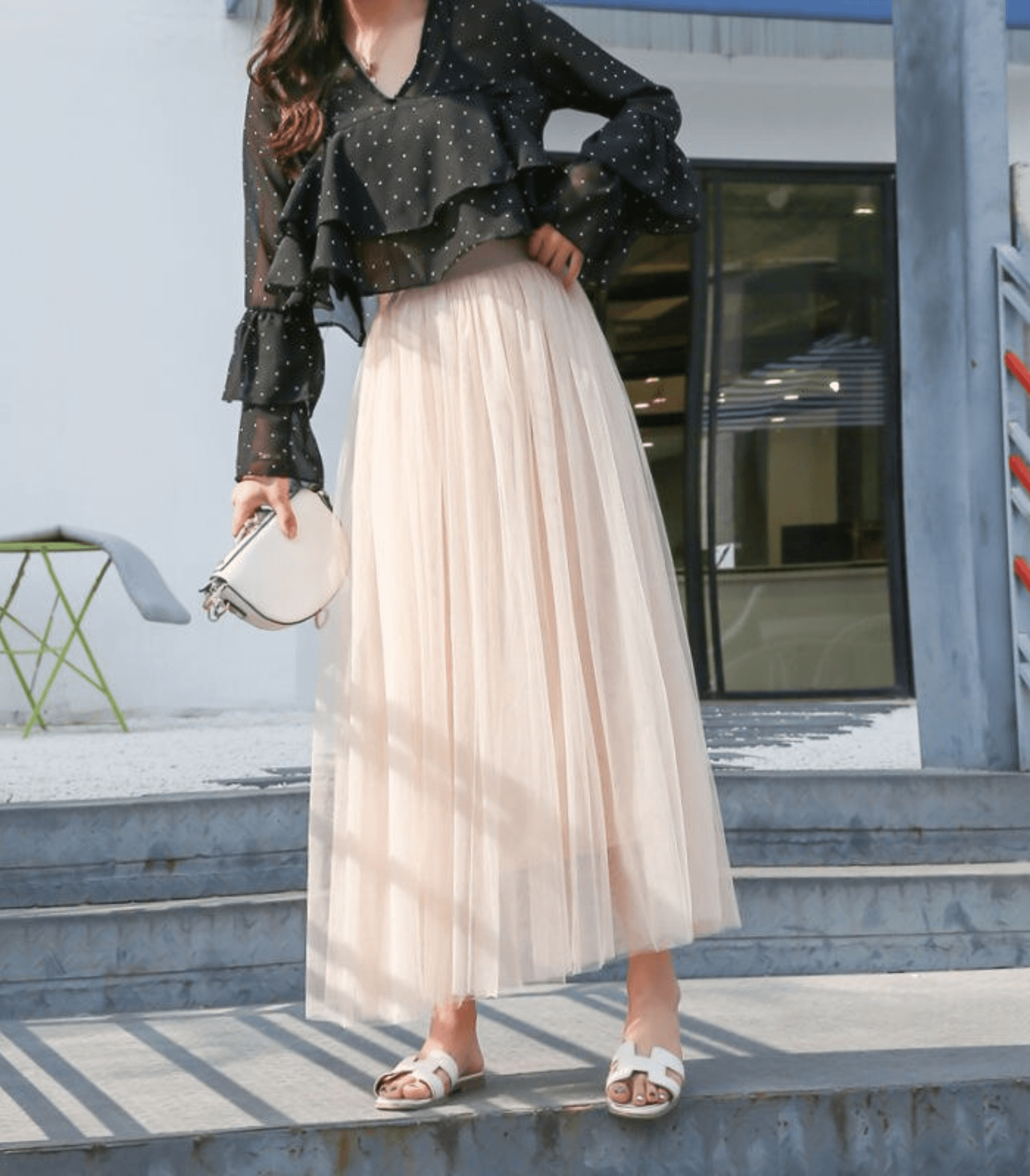 Romantic Elegant Maxi Skirt with Pleats and Soft Tulle