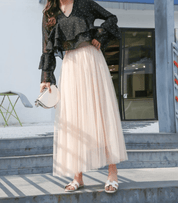 Romantic Elegant Maxi Skirt with Pleats and Soft Tulle