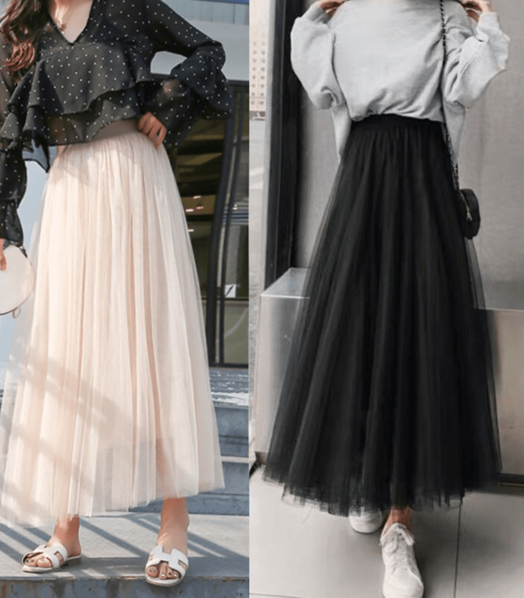 Romantic Elegant Maxi Skirt with Pleats and Soft Tulle