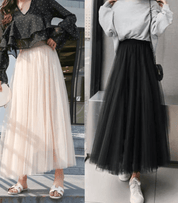 Romantic Elegant Maxi Skirt with Pleats and Soft Tulle
