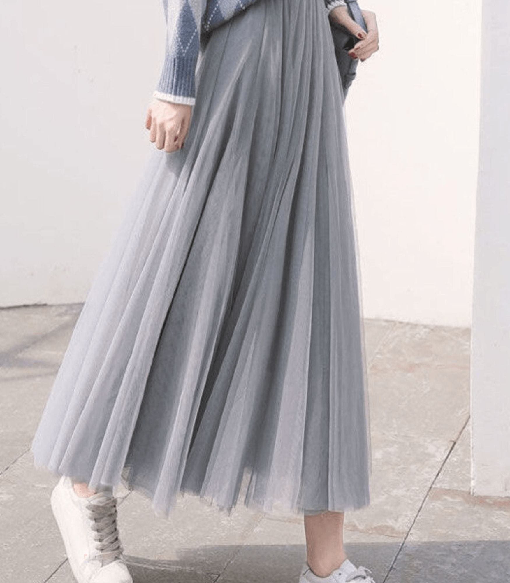Romantic Elegant Maxi Skirt with Pleats and Soft Tulle