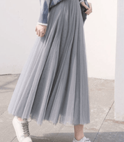 Romantic Elegant Maxi Skirt with Pleats and Soft Tulle