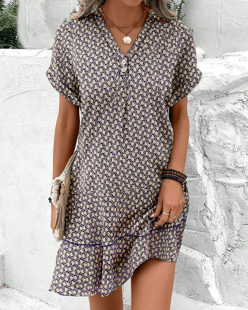 Mini Summer Dress for Women V-Neck Print