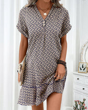 Mini Summer Dress for Women V-Neck Print