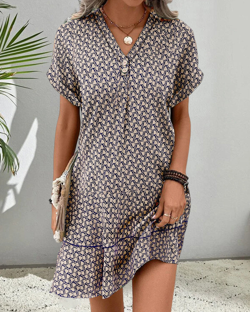 Mini Summer Dress for Women V-Neck Print