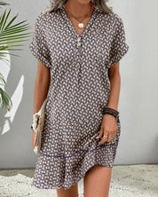 Mini Summer Dress for Women V-Neck Print