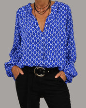 Boho Chic V-Neck Blouse for Women with Print and Long Sleeves