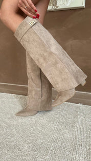 Luxury Knee Boots for Women with Block Heel and Pointed Toe