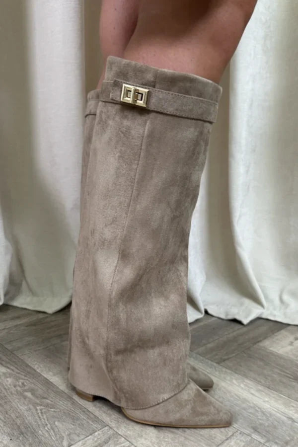 Luxury Knee Boots for Women with Block Heel and Pointed Toe