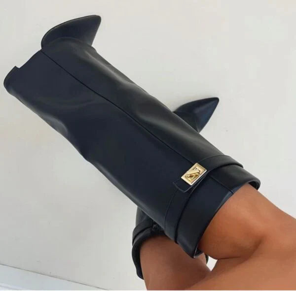 Luxury Knee Boots for Women with Block Heel and Pointed Toe