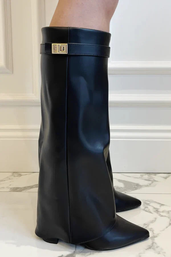 Luxury Knee Boots for Women with Block Heel and Pointed Toe