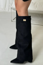 Luxury Knee Boots for Women with Block Heel and Pointed Toe