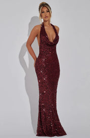 Women's Glitter Sequin Open Back Maxi Gala Dress