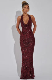 Women's Glitter Sequin Open Back Maxi Gala Dress
