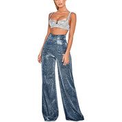 Elegant Glitter Party Pants for Women with Flared Legs